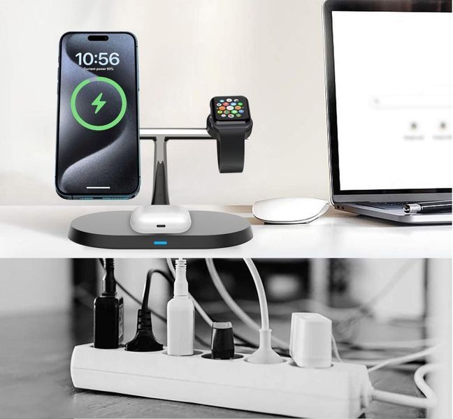 Беспроводная зарядная станция 3 в 1 Wireless Charger | Магнитная зарядка для смартфона, наушников и смарт-часов bezdrotova_zariadka_qi2 фото