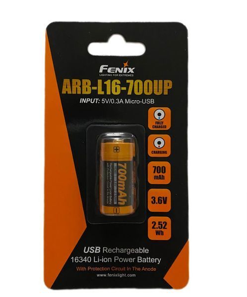 Аккумулятор 16340 Fenix 700 UP mAh, Li-ion micro usb зарядка ARB-L16-700mAh фото