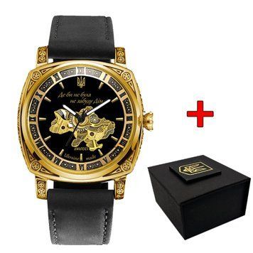 Жіночий годинник Awarder 021-3D Де би не була Gold-Black-Black Leather ABR-1202-0616 фото