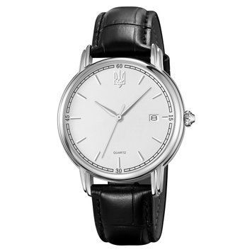 Класичний чоловічий годинник Awarder 020 Тризуб cрібло Silver-White, шкіряний ремінець, японський механізм ABR-1202-0515 фото
