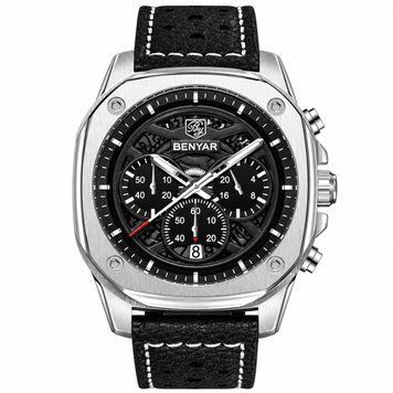 Мужские наручные часы Benyar BY-5222 Black-Silver в классическом стиле с серебристым корпусом ABR-1142-0051 фото
