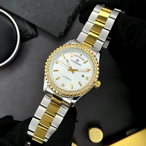 Мужские часыForsining 6919 Silver-Gold-White Steel ABR-1059-0323 фото