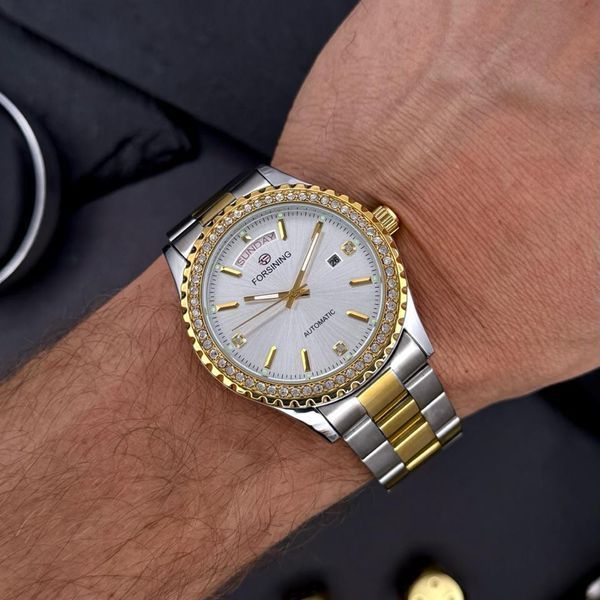 Мужские часыForsining 6919 Silver-Gold-White Steel ABR-1059-0323 фото