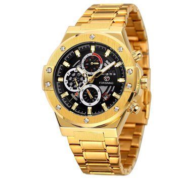 Мужские часыForsining 6914 Gold-Black Steel ABR-1059-0324 фото