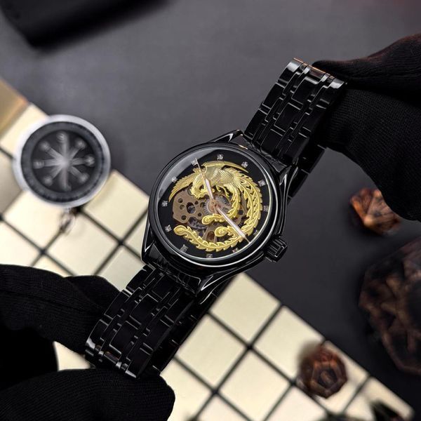 Чоловічий годинник Winner 8222 Black-Gold Steel ABR-1099-0096 фото