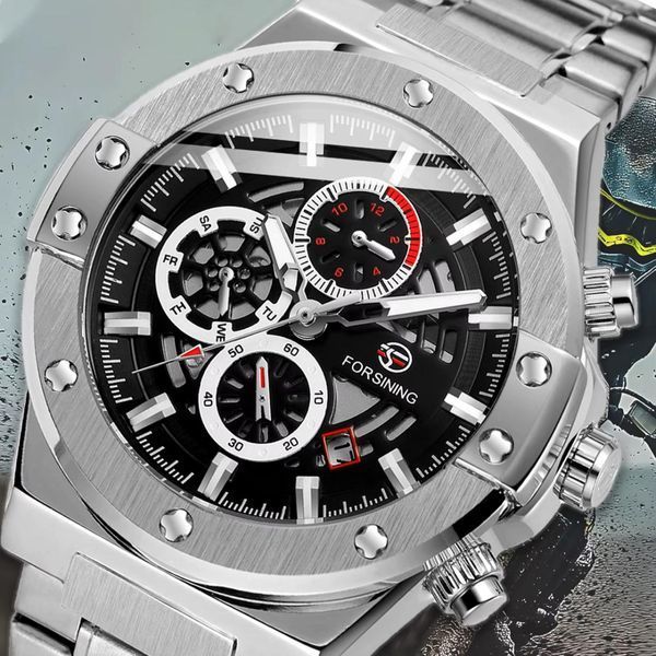 Чоловічий годинникForsining 6914 Silver-Black Steel ABR-1059-0327 фото