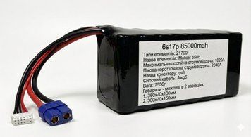 Акумулятор 6s17p 85000mah для великих БПЛА (Вампір, Баба Яга, Кажан та ін.) molicel_p50b_6s17p_85 фото