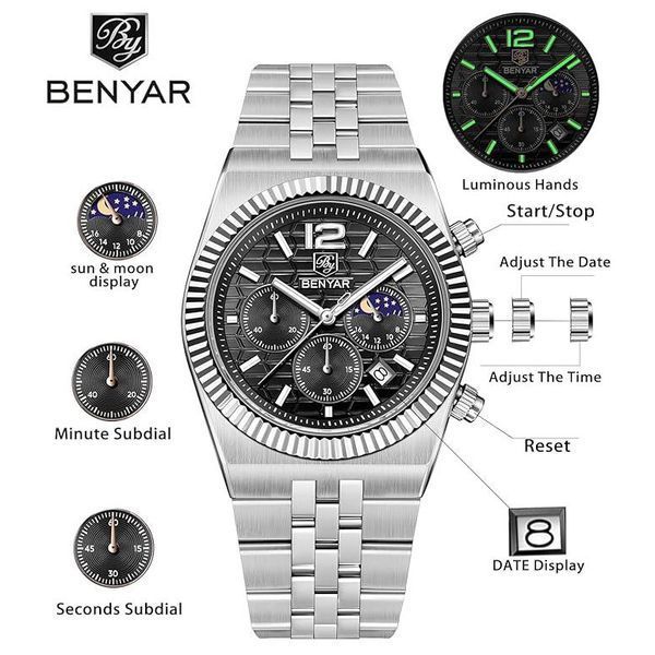 Мужские часыBenyar BY-5225 Silver-Black ABR-1142-0030 фото