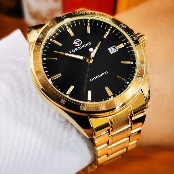 Чоловічий годинникForsining 8294 Gold-Black Steel ABR-1059-0339 фото