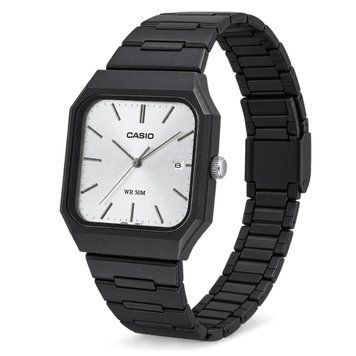 Мужские часы Casio MTP-B185B-7A с черным стальным браслетом и серебристым циферблатом ABR-1141-0575 фото