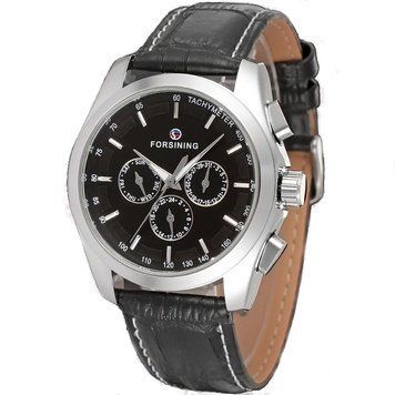 Годинник Forsining 6625 Silver-Black Leather ABR-1059-0168 фото