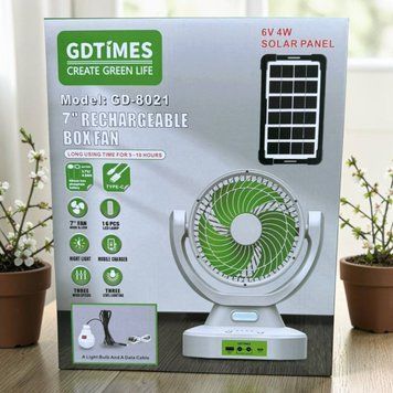 Вентилятор GDTIMES GD 8021+Ліхтар+Радіо, Solar+ вбудований акумулятор GDTIMES_GD_8021 фото