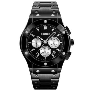 Мужские наручные часы Skmei 9157SBKSI Black-Silver-Steel со стальным браслетом и календарем ABR-1080-3283 фото