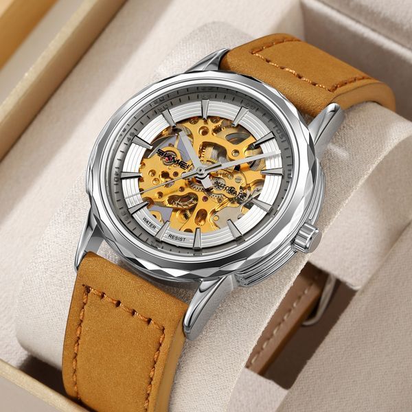 Чоловічий годинникSkmei M035LSILTBN Silver-Light Brown Leather ABR-1080-3003 фото