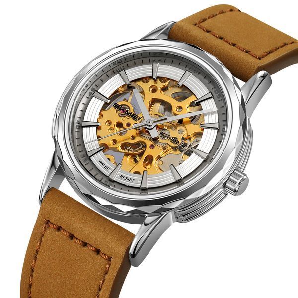 Чоловічий годинникSkmei M035LSILTBN Silver-Light Brown Leather ABR-1080-3003 фото
