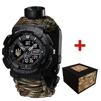 Годинник наручний Awarder 005P Тризуб золото Чорний Паракордовий ремінець Camo Green + Коробка ABR-1202-0459 фото